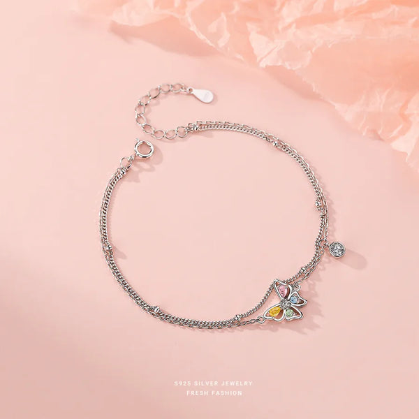 YL0054_Snowflake Stone/White Zirconium_Platinum Plated - S925 Silver Bracelet