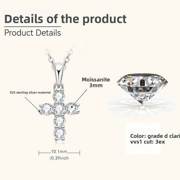 925 Silver / White-Cross Necklace (0.6 Carat)