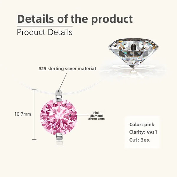 925 Silver / 2 Carat Pink Diamond Necklace