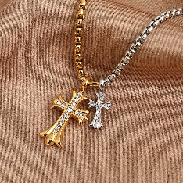 Large Cross Gold & Small Cross Steel Color / One Piece