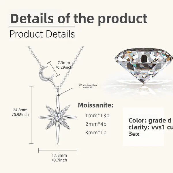 925 Silver / White - Eight-Pointed Star Necklace (0.28 Carat)
