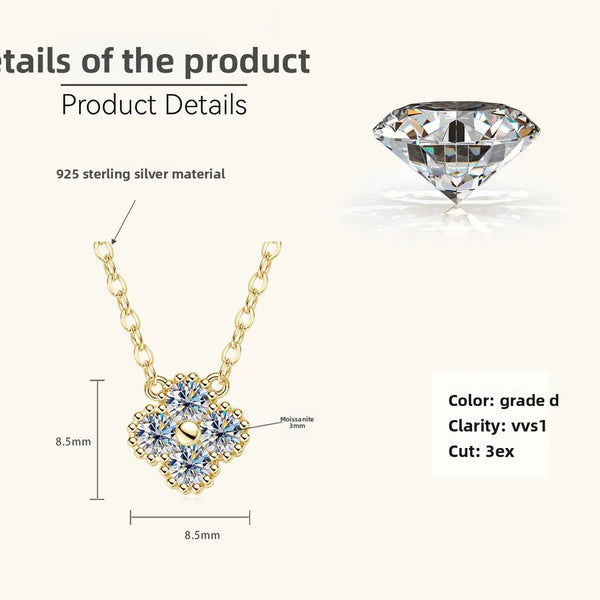 925 Silver / Gold - Lucky Four-leaf Clover Necklace (0.4 Carat)