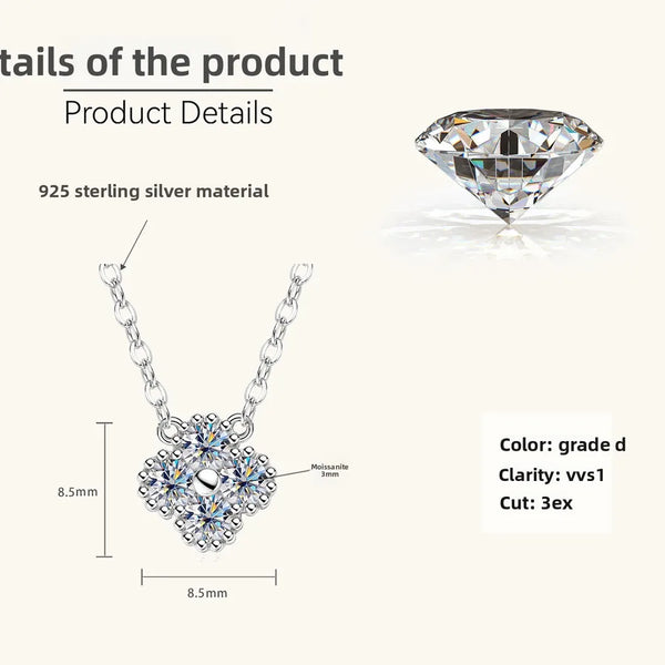 925 Silver / White-Lucky Four-Leaf Clover Necklace (0.4 Carat)