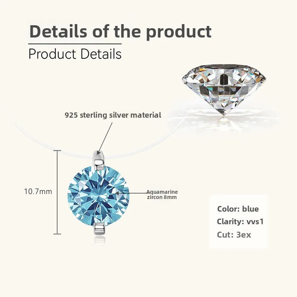 925 Silver / 2 Carat Aquamarine Necklace