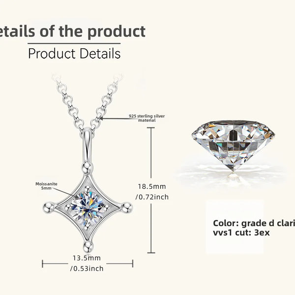 925 Silver / White - Four-Pointed Star Necklace (0.5 Carat)