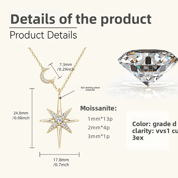 925 Silver / Gold - Eight-pointed Star Necklace (0.28 Carat)