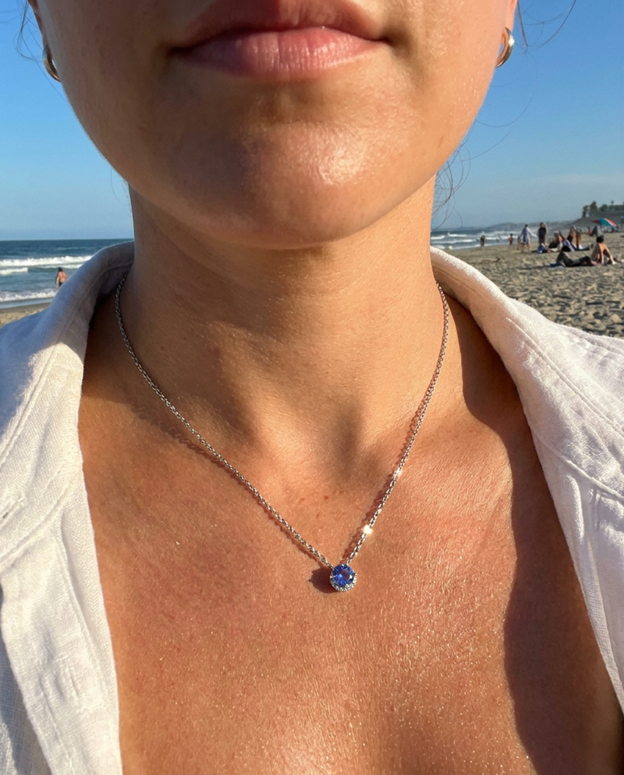 Sapphire Halo Pendant Necklace