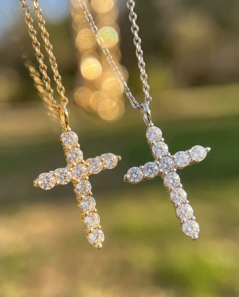 Pavé Cross & Satellite Necklace Set