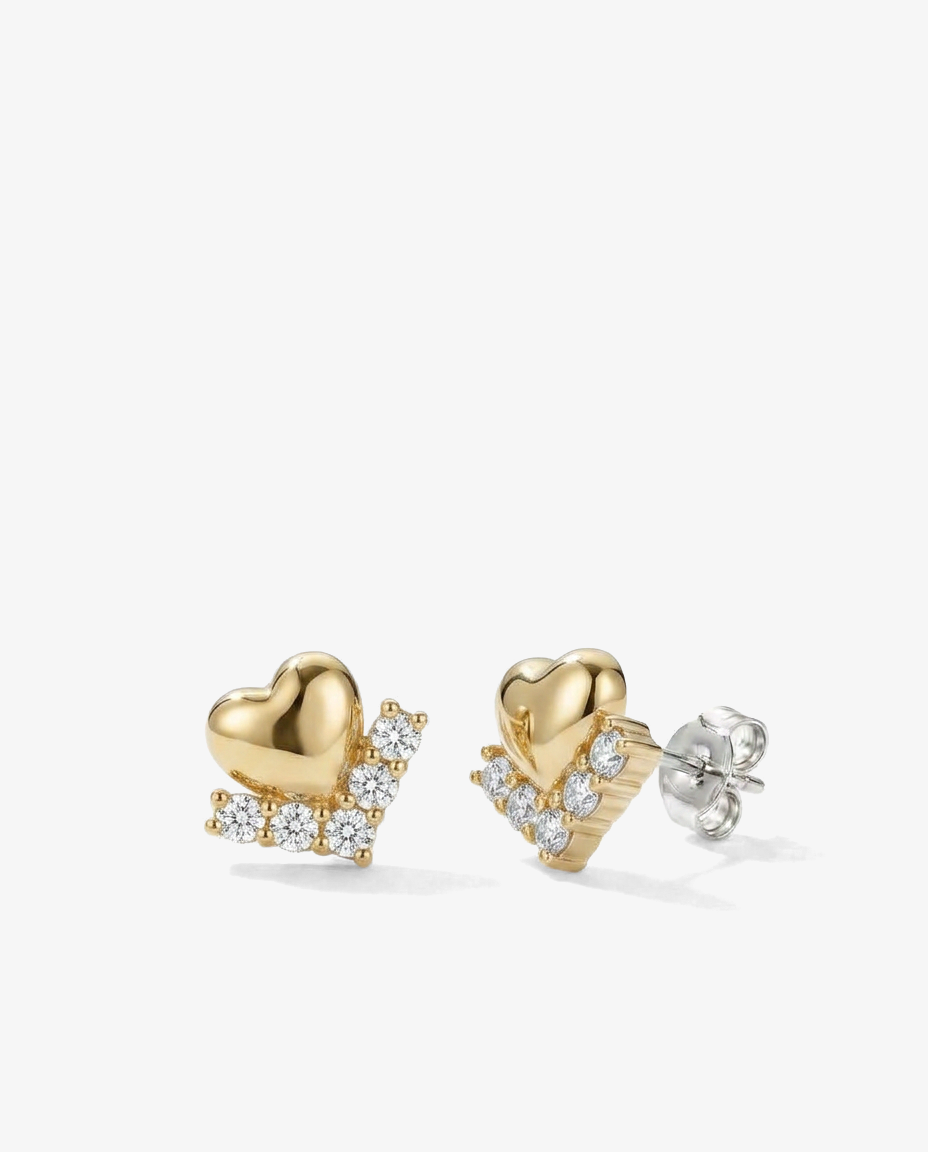 Puffed Heart Crystal Studs