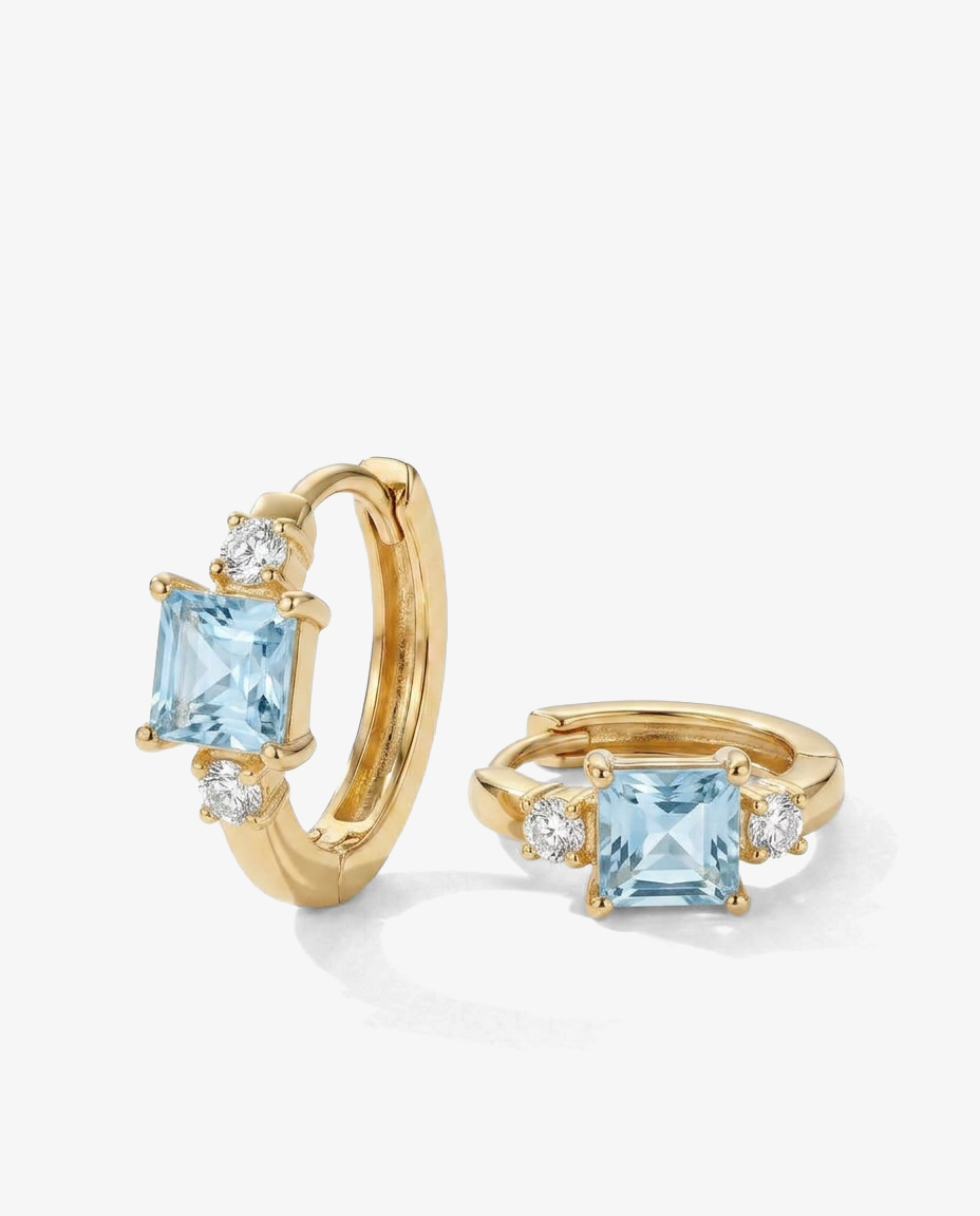 Blue Square Stone Huggies