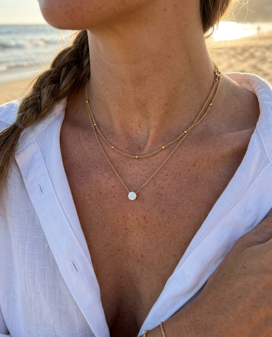 Everyday Solitaire & Satellite Necklace Set
