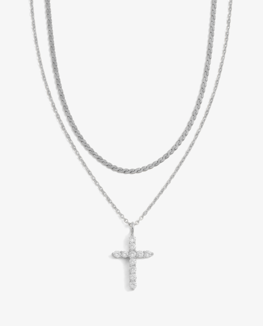 Pavé Cross & S-Chain Necklace Set