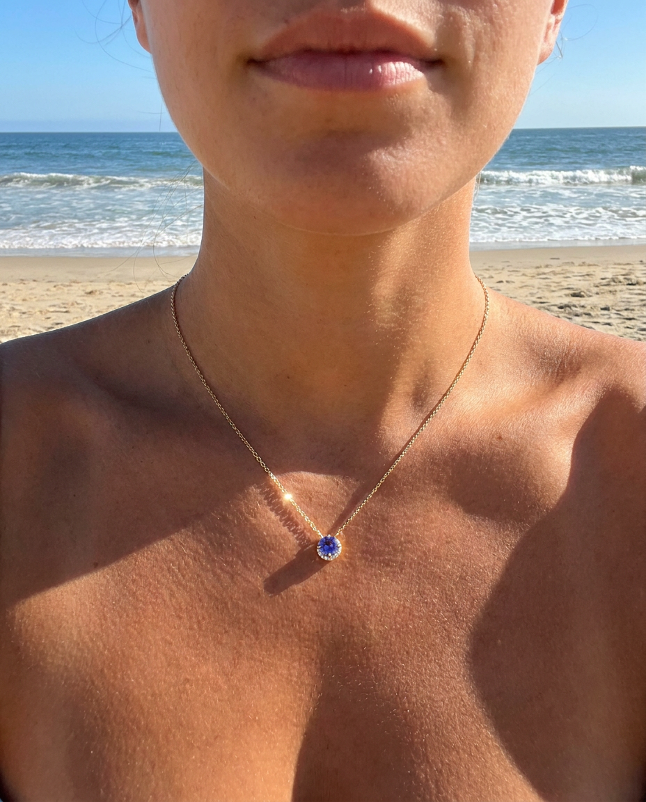 Sapphire Halo Pendant Necklace