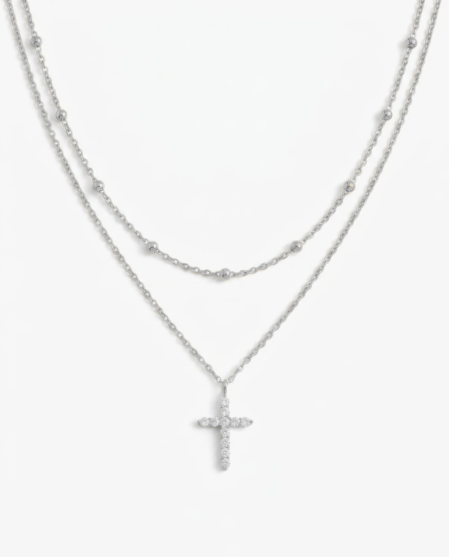 Everyday Pavé Cross & Beaded Cable Necklace Set