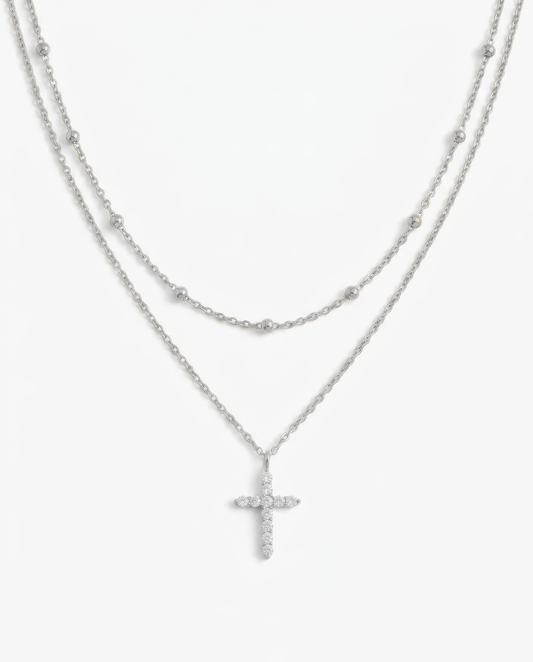 Pavé Cross & Beaded Cable Necklace Set