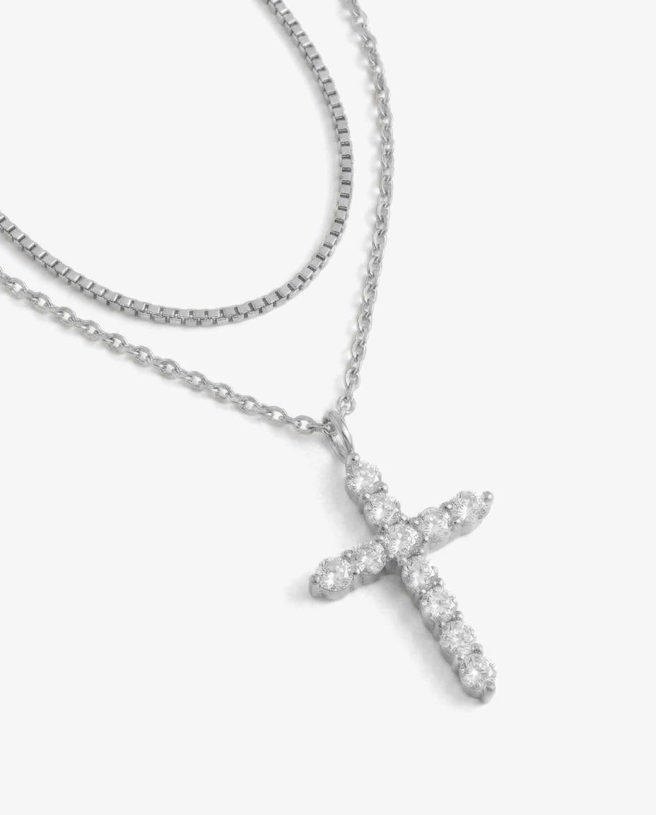 Pavé Cross & Box Necklace Set