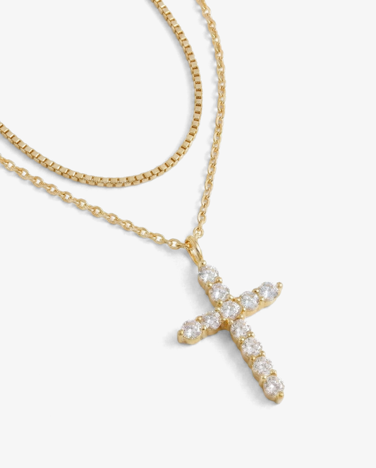 Pavé Cross & Box Necklace Set