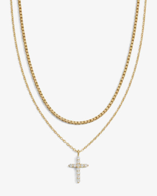 Pavé Cross & Box Necklace Set