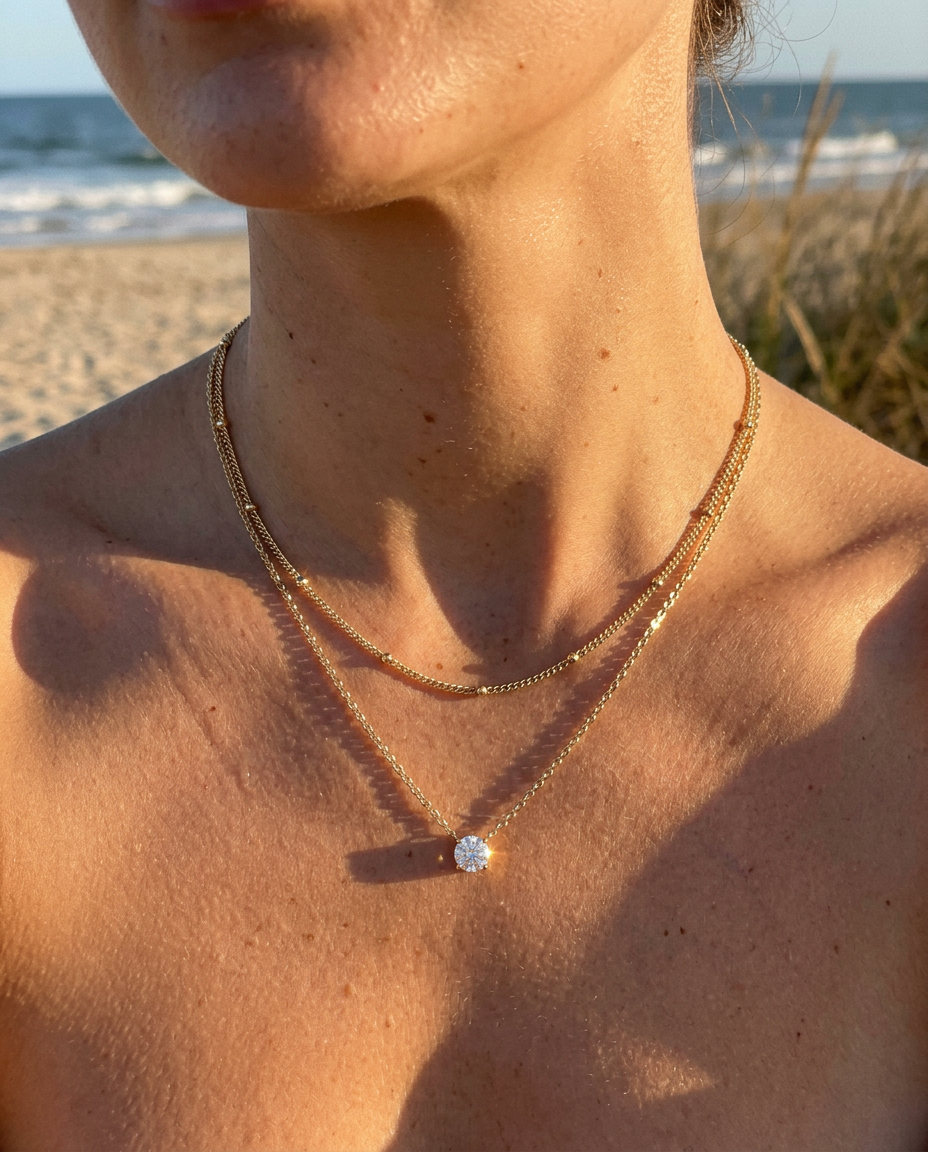 Everyday Solitaire & Satellite Necklace Set