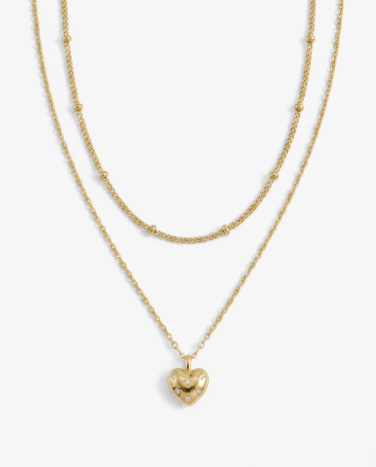 Tiny Heart & Satellite Necklace Set