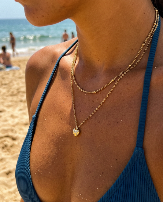 Tiny Heart & Satellite Necklace Set