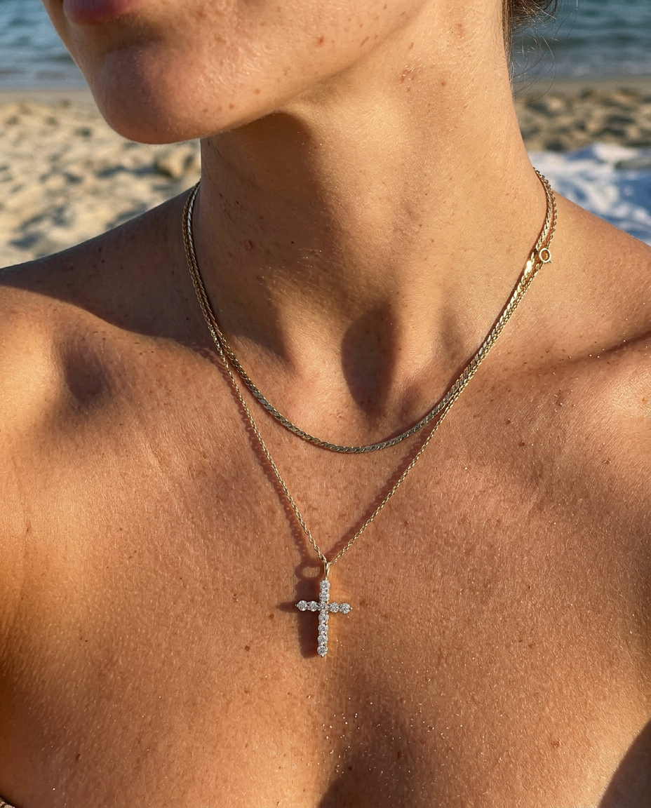 Everyday Pavé Cross & S-Chain Necklace Set