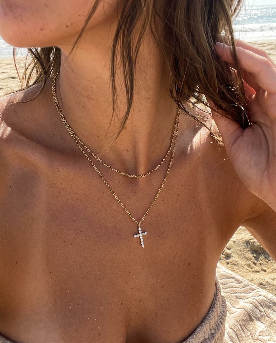 Pavé Cross & Cable Necklace Set