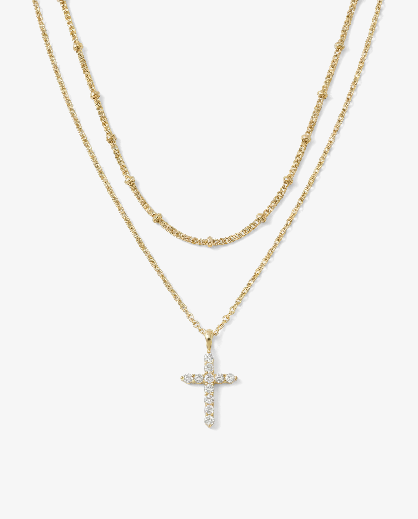 Everyday Pavé Cross & Satellite Necklace Set