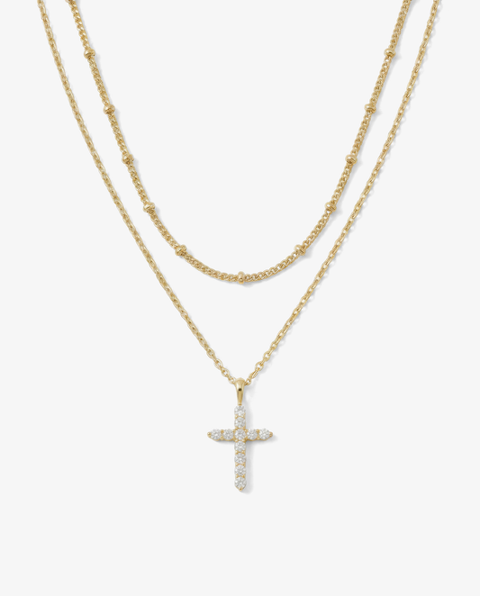 Everyday Pavé Cross & Satellite Necklace Set